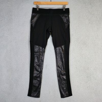 Parasuco Leggings Women's Medium Black Faux Shiny Snakeskin Panel Biker Rockstar